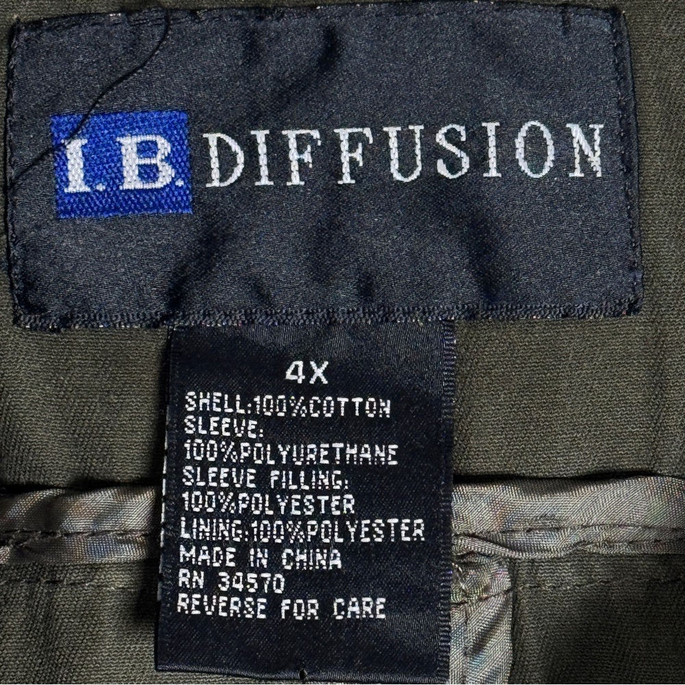 I.B. Diffusion Army Green Cotton Military Jacket Faux Leather Sleeves Grunge 4X - Picture 4 of 5